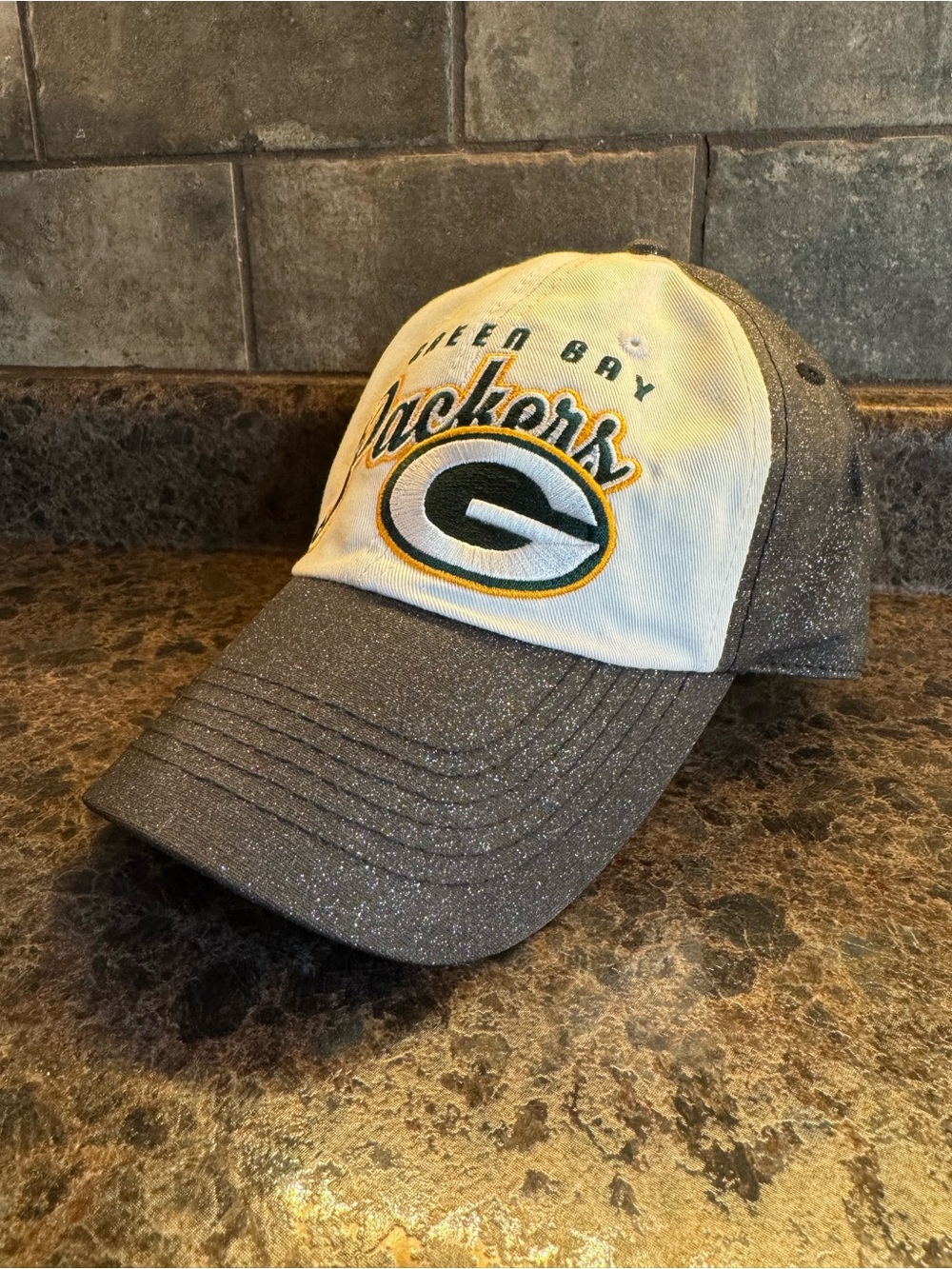 Green Bay Packers Glitter Baseball Cap - White & Gray
